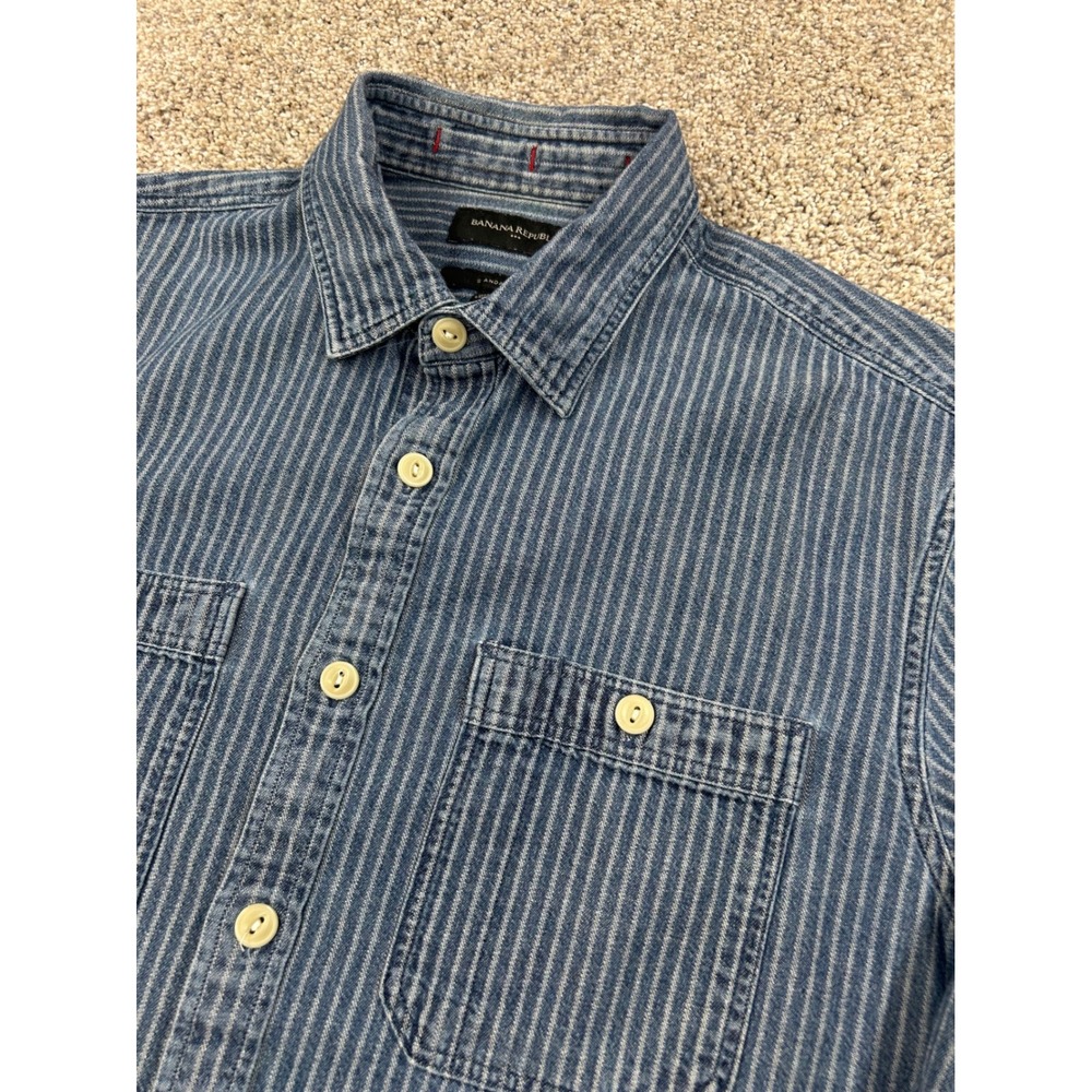 Banana Republic Mens Blue Striped Cotton Denim Shirt Standard Fit Medium #0767